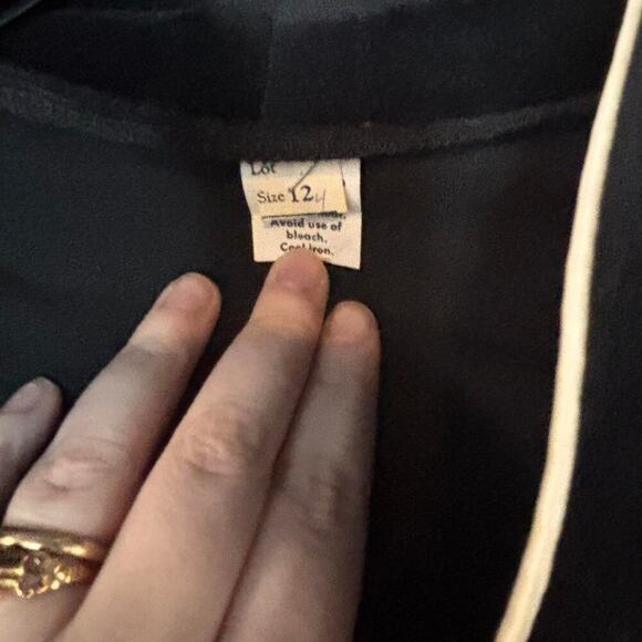 Vintage Velour Black Soft Long Sleeve Shirt Gold 80's Trimming Elastic Waist - Picture 5 of 5